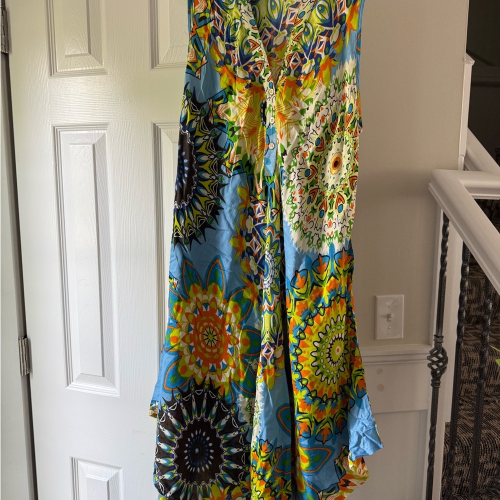Seven Islands Dress Womens L Colorful Floral Shift Tropical Beach Boho EMC